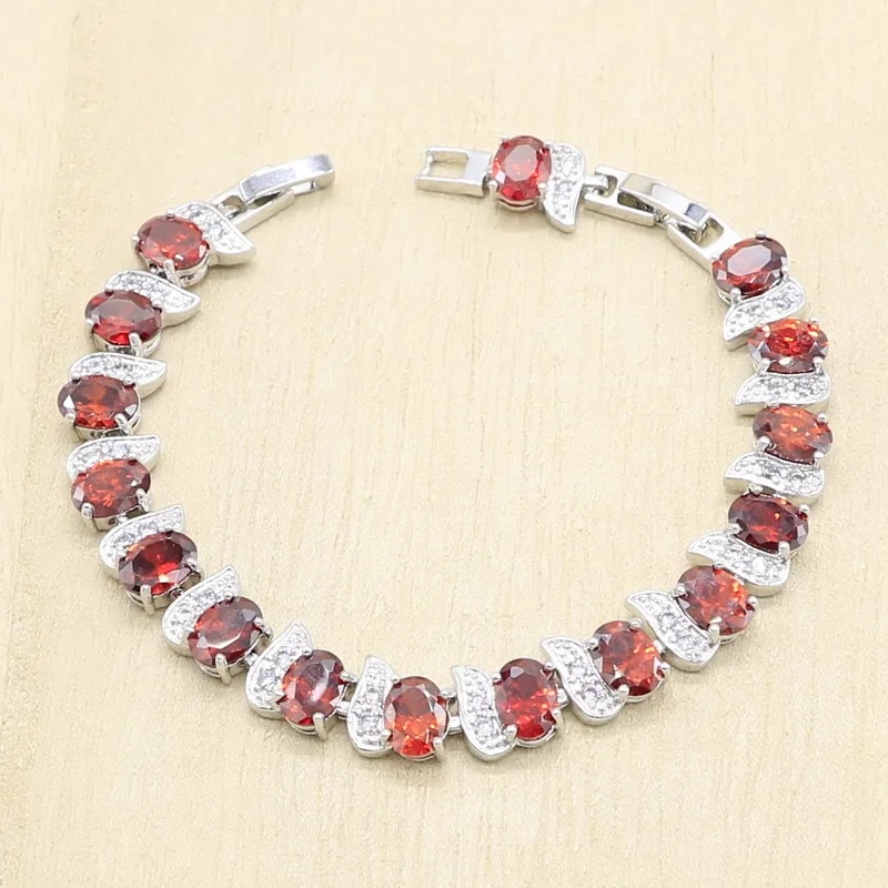 Красный белый циркониевый серебряный цвет набор украшений для женщин свадебный