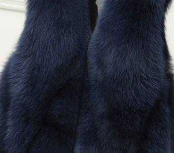 Navy blue ZADORIN роскошный 10 шагов женский х-Длинный жилет из искусственного меха лисы меховая мягкая меховая куртка плюс размер толстое теплое винтажное пальто уличная - Цвет: Navy blue