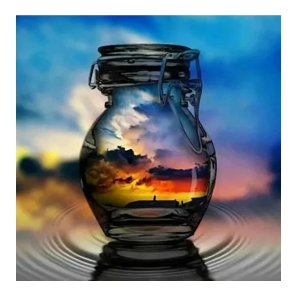 

5D DIY Diamond Painting Landscape Sunset Bottle Cross Stitch Kit Full Square Embroidery Mosaic Art Picture of Rhinestones Decor