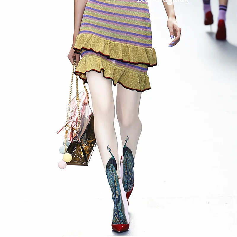 Новинка женские колготки Национальный Ветер красивый принт павлина модные