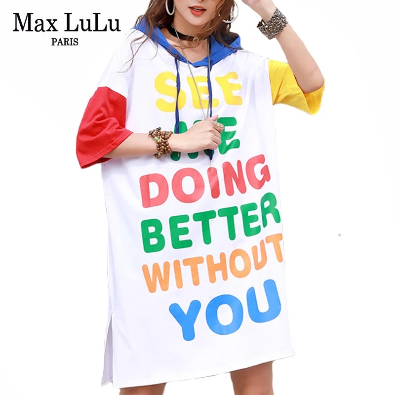 Женские свободные платья Max LuLu уличные повседневные с капюшоном и принтом