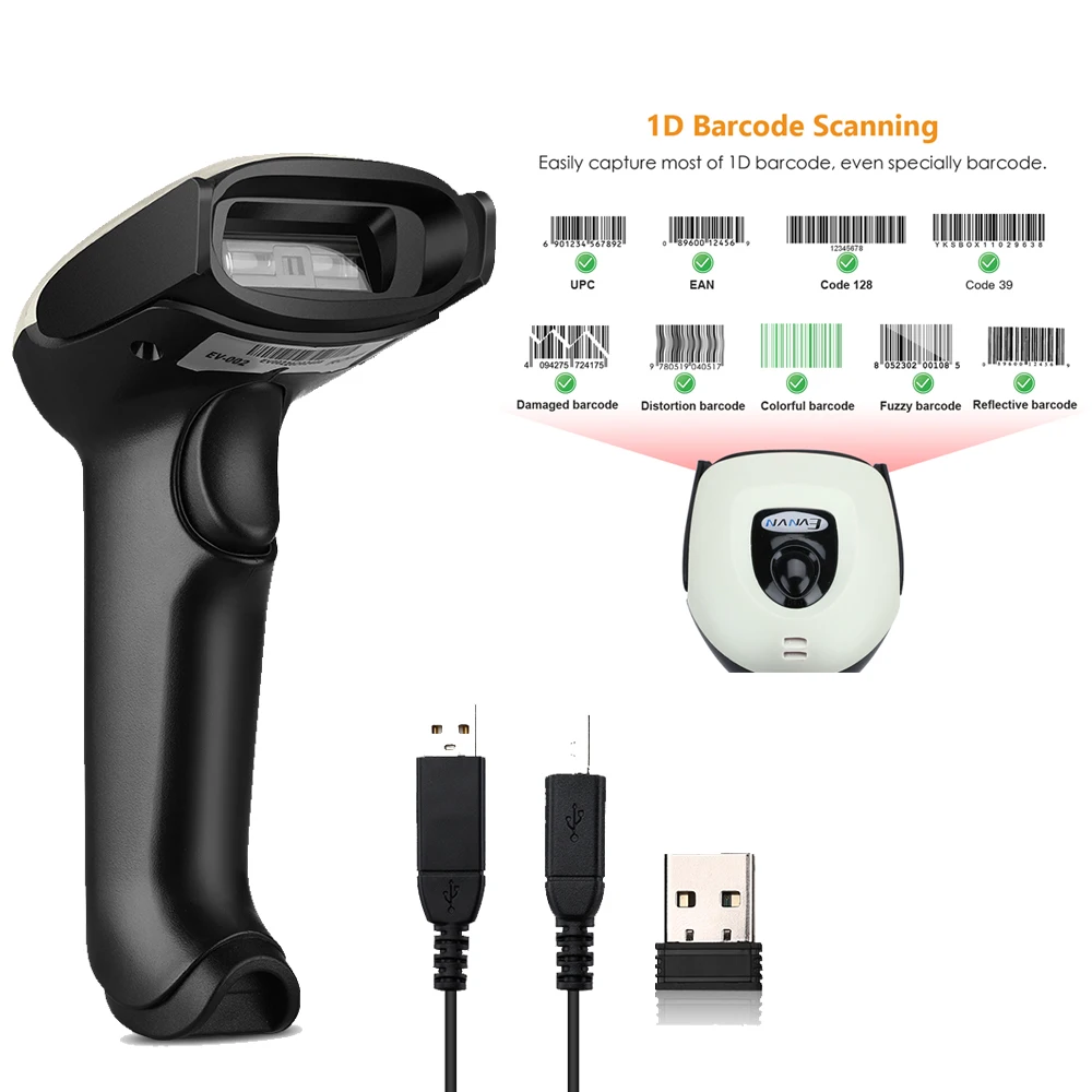 

Bluetooth CCD сканер штрих-кода, Bluetooth/2,4 ГГц беспроводной/проводной Ручной 1D считыватель штрих-кода, сканирование изображения для планшетов, ПК, т...