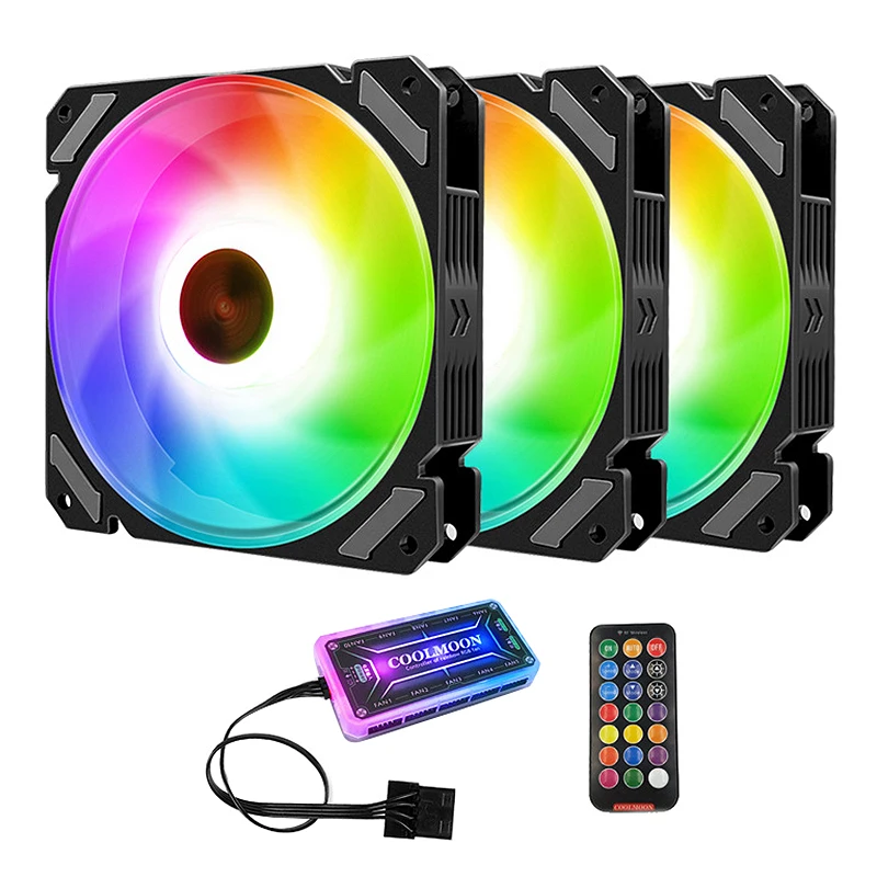 Coolmoon Rgb чехол для компьютера вентилятор 12 см синхронный бесшумный беспроводной
