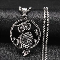2022 stainless steel animal owl necklace chain women silver color choker necklace jewelry collier acier inoxydable nzz231s03
