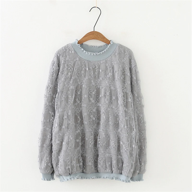 Новинка 2019 толстовка с капюшоном свитер круглым вырезом кружевной пуловер