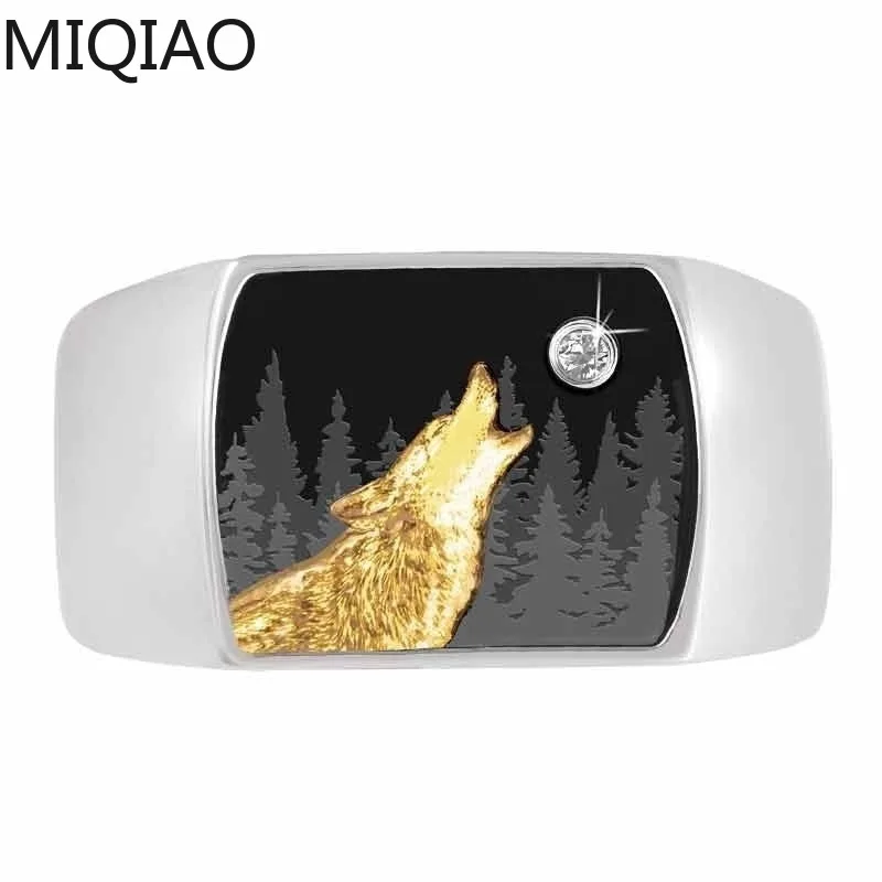 

Luxury Two Color Viking Warrior Wizard Hunter Wolf Eating Moon Ring Women's Zircon Engagement Men's Ring Bohemian Punk Jewelry