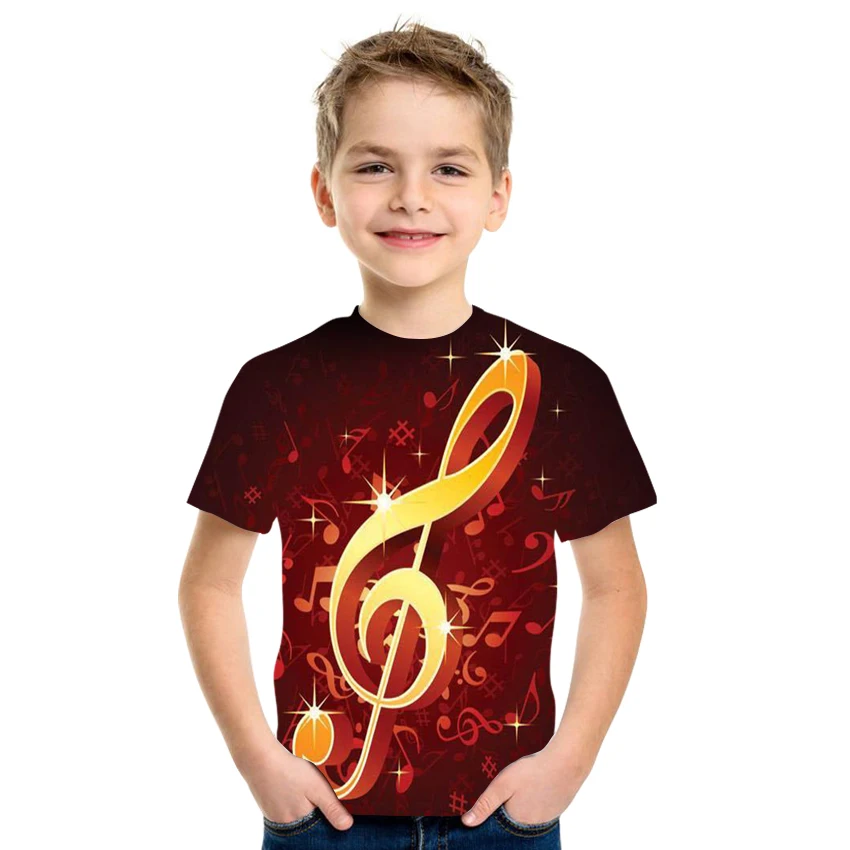 

2021 Hot Sale 4T-14T Summer Hot Sale Boy or Girl T-shirt 3D Music Graphic Print Short Sleeve Round Neck T-shirt