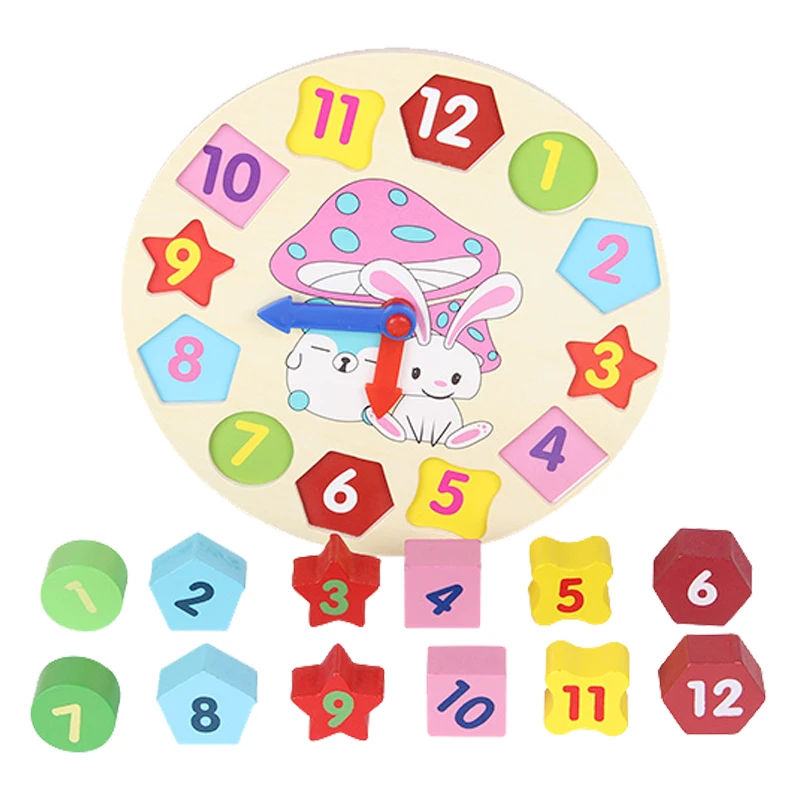 Детский деревянный пазл с 12 цифрами красочные цифровые геометрические часы