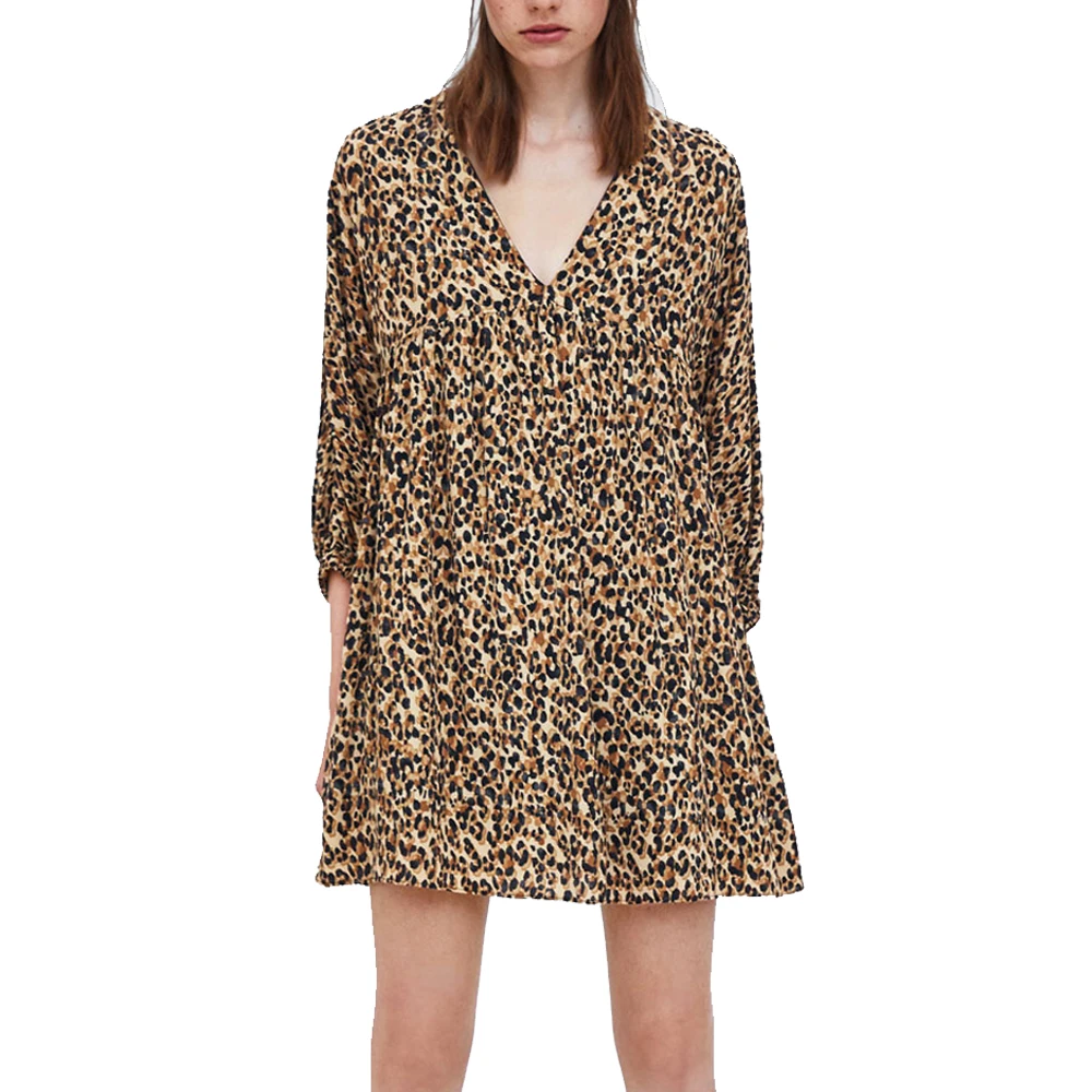 2019 actumn женские мини платья с принтом животных леопардовое свободное женское