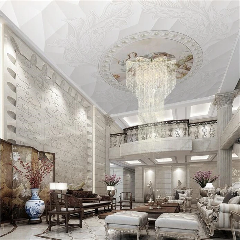 3d обои на заказ Европейский узор трехмерная бижутерия картина маслом Потолочная