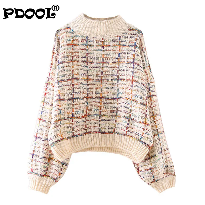 

Women Winter Chic Pullover and Sweater Ladies Elegant Plaid Pull Sweater Crop Jumpers Black White Korean Sweater Pull Femme