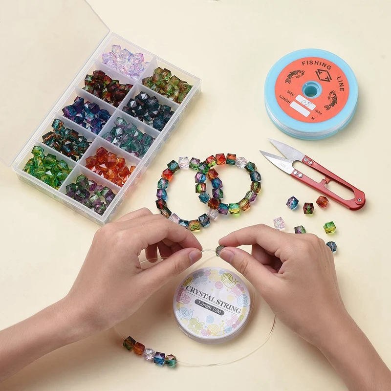 

10mm Acrylic Color Spray Paint Polygonal Beads Diy Suit with Elastic Line Jewelry Accessories