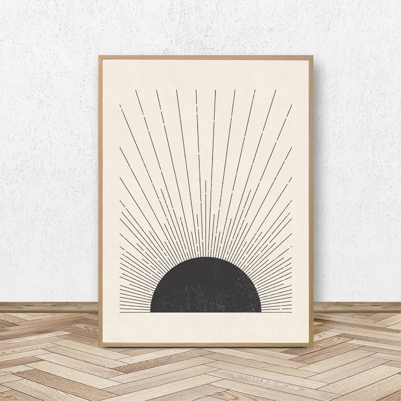 

Sun Illustration Mid Century Modern Block Print Neutral Colors Style Poster Canvas Painting Wall Picture Living Room Home Decor