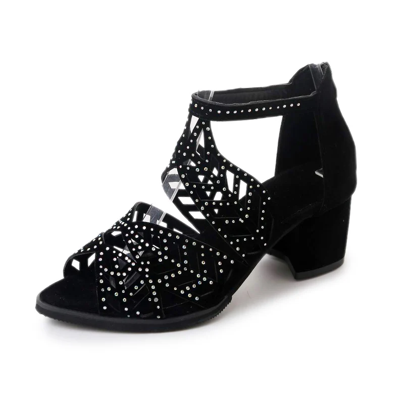

2021 New All-Match Fashionable Zipper High Heel Sandals for Ladies Square Roots