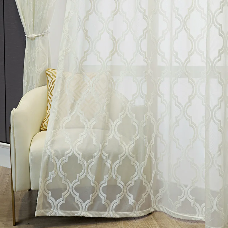 

Modern Geomeric Grey Curtain for Window Bedroom Jacquard Diamond Pattern Sheer Drape Living Room Kitchen Custom S015#E