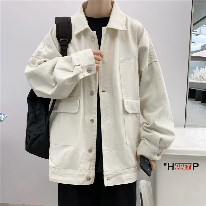 

Autumn Cotton Denim Jacket Men's Fashion Black/Green/White Casual Denim Jackets Mens Streetwear Loose Hip-hop Bomber Jacket Men