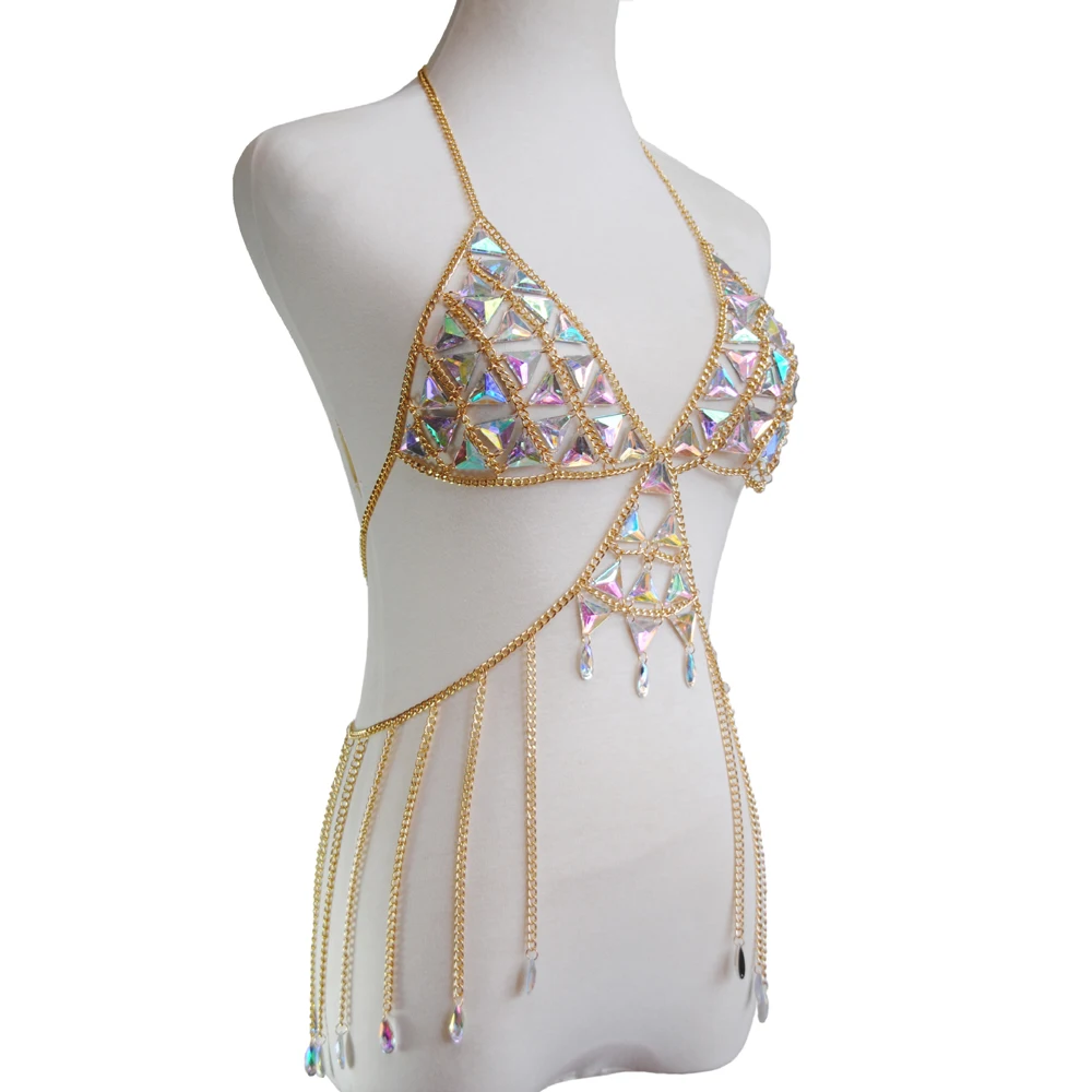 

Sexy Crystal Chain Tops Women Tassel Bikini Wear Chain Bralete Women Cropped Nightclub Party Festival Wear Burning Man Jewelry