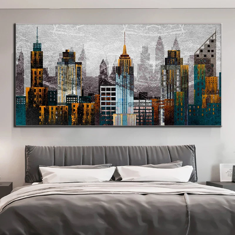 

New York Skyscrapers Poster Print Abstract City Landscape Canvas Painting Wall Art Picture Architecture Art Building Home Decor