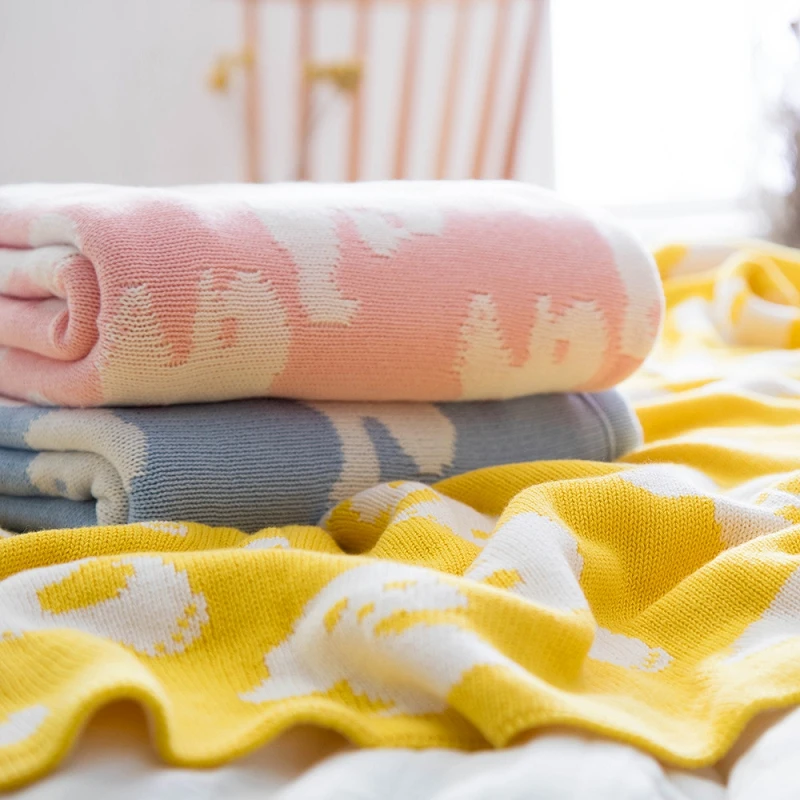 

Bubble Kiss New Knitted Jacquard Thread Blanket Cotton Cartoon Pattern Knitted Blanket Double-Sided Children Sleeping Blanket