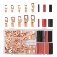 160pcs copper wire lugs with heat shrink tubing set battery ring terminal connectors copper ring lugs assortment kit