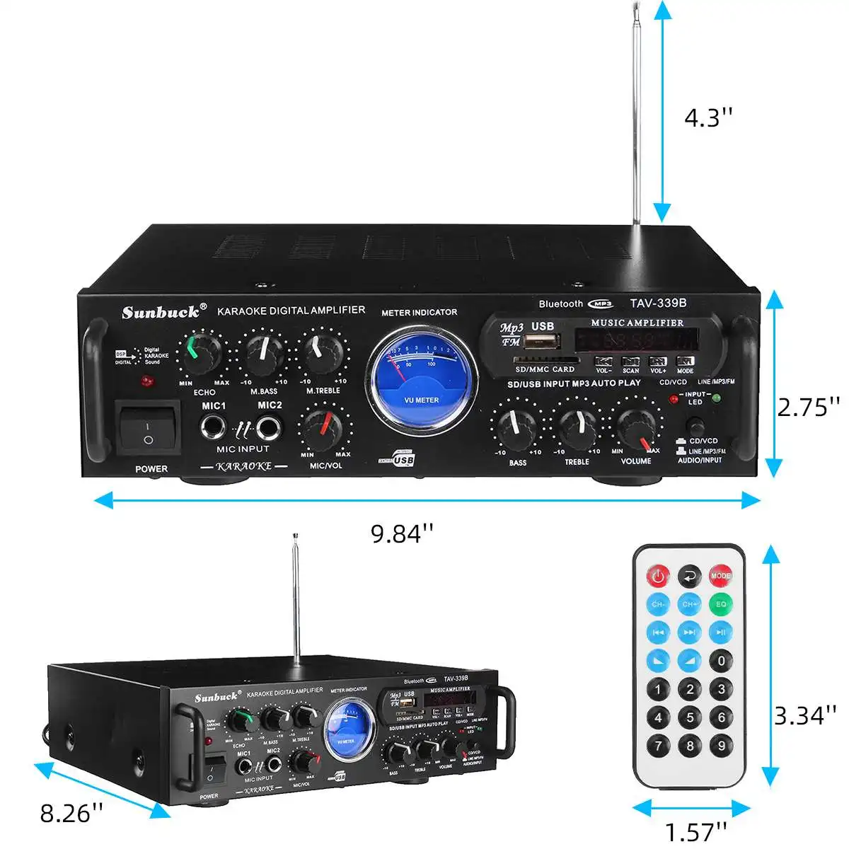 

600W Bluetooth Power Stereo Amplifier HIFI VU Meter FM 2CH USB SD Karaoke Home Amplifiers Theater Digital Amp Car Audio