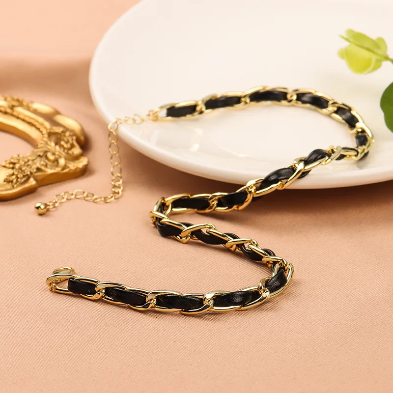 Новейшее ожерелье уличная цепь кожаный черный плетеный чокер веревочный