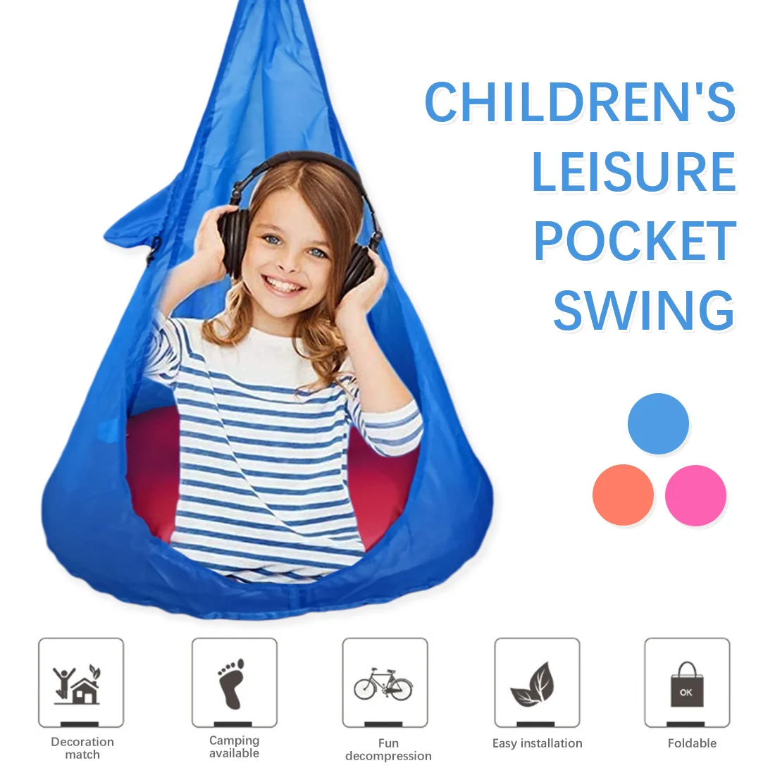 

Portable Garden Travel Hanging Swing Seat Hammock Indoor Swing Chair Kids Chair Child Home Max Capacity 30~60kg