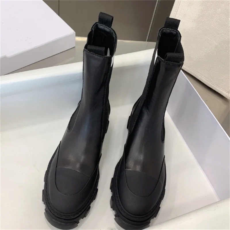 

Motorcycle Boots Ankle Female Shoes Thick Sole Botas De Mujer Round Toe Leather Boots High Quality Classic Fashion Bottine Femme