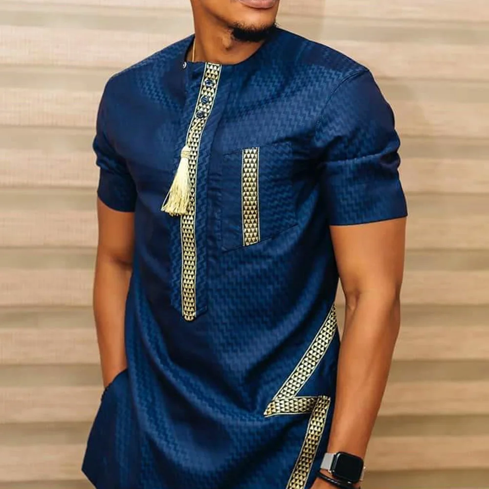 

2021 Men Printed Tshirts Short Sleeve African Dashiki Long Casual T-shirt Dubai Caftan Top Fashion T-shirt Muslim Men's Clothing