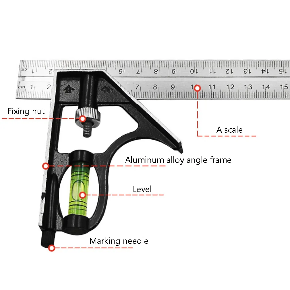 

12 Inch Adjustable Combination Square Ruler 30cm Multi-function Combination Square Ruler Level Woodworking Measuring Tools