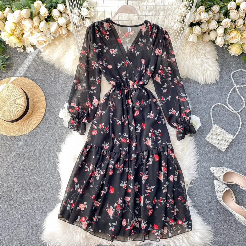 Женское шифоновое платье туника с цветочным принтом Boho повседневное элегантное v