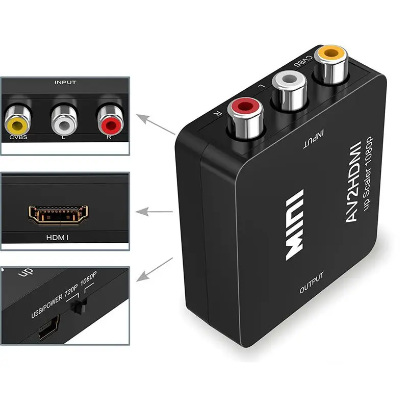 RCA к HDMI 1080P Мини композитный CVBS AV видео аудио конвертер адаптер с поддержкой PAL/NTSC