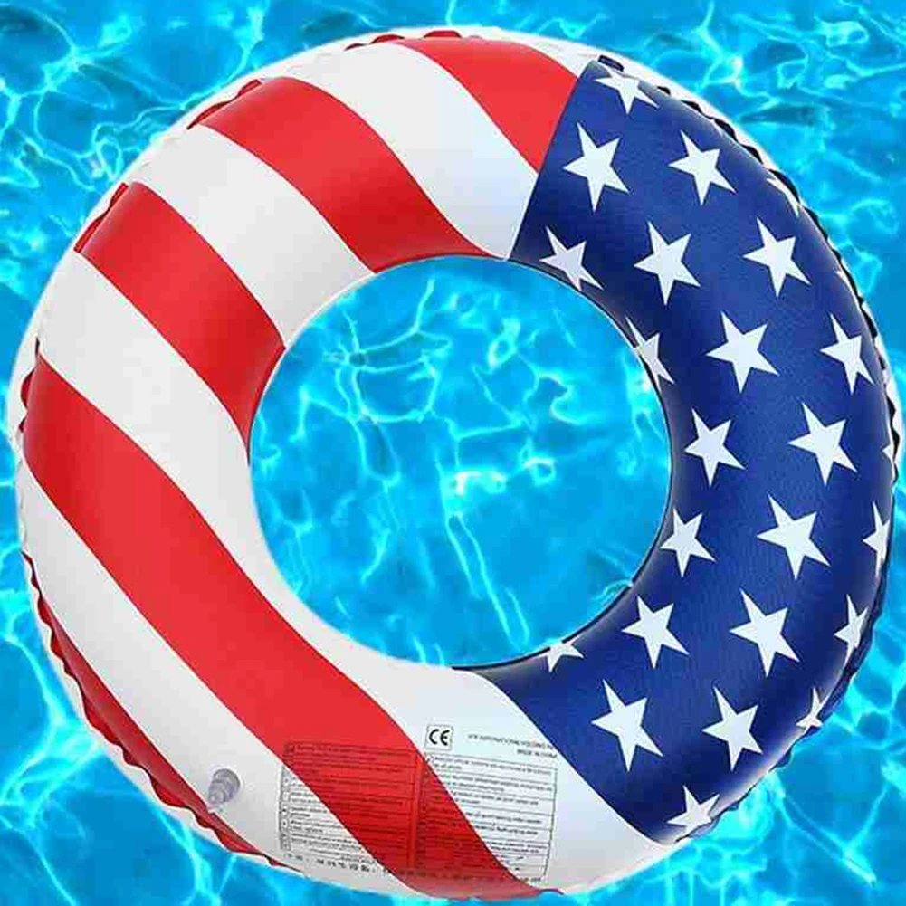 

American Flag Swimming Circle PVC Inflatable Floatable Safety Swimming Rings Thickened Inflatable Swim Circle for Water Pool