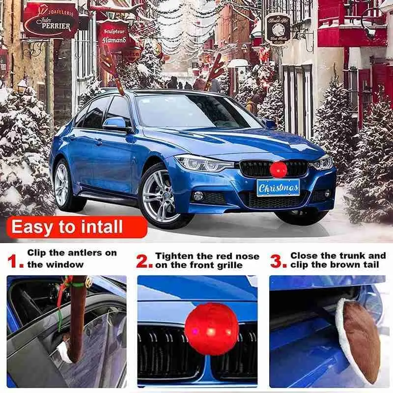 1 Set Led Glowing Antlers Christmas Car Decoration Red Elk Horn Glitter Cristmas Auto Decorations Automobile Reindeer Lighting | Дом и сад