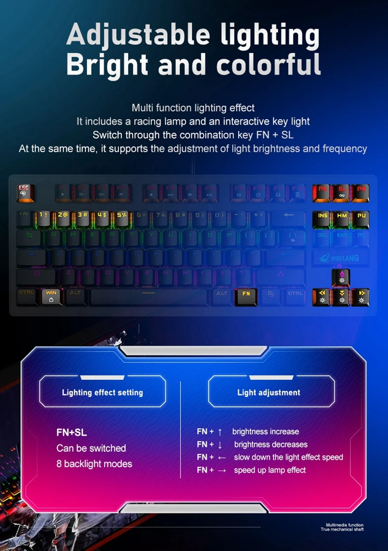 Механическая клавиатура 87 клавиш с функцией макросъемки синий переключатель