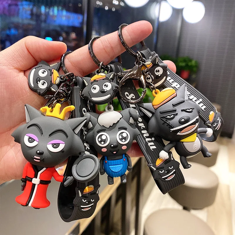 

New Style Hot Sale Joyful Gray Wolf Cartoon Keychain Couple Doll Wolf Cute Epoxy Pvc Pendant Key Chain Pendant Key Ring