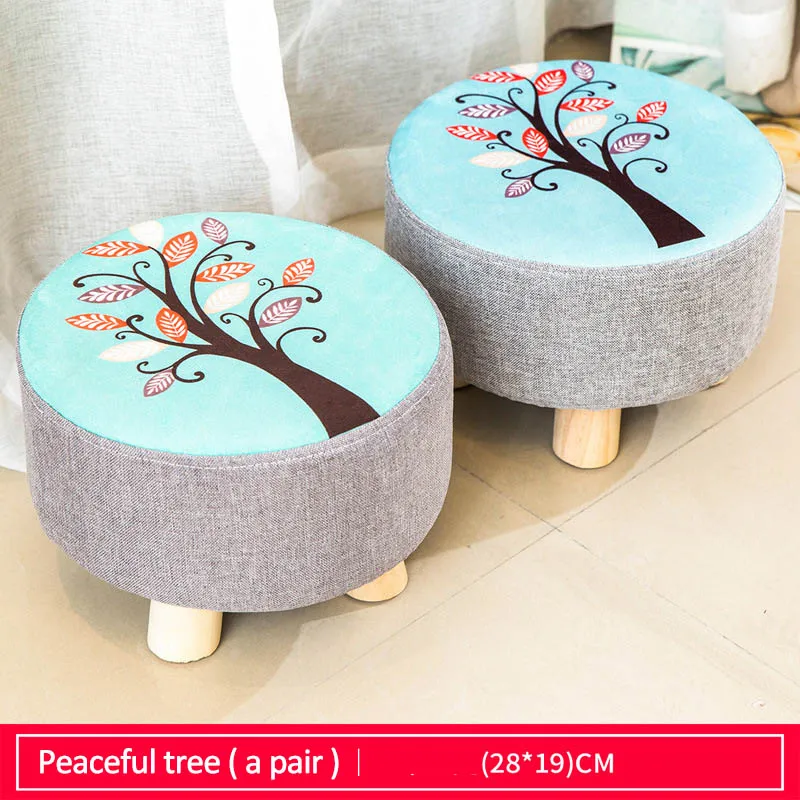 Peaceful tree (pair) Тканевый круглый табурет, деревянный стул, Мягкая табуретка для ног, модный домашний диван-стул, пара, мультяшная маленькая скамейка, мебель, 4 ножки - Цвет: Peaceful tree (pair)