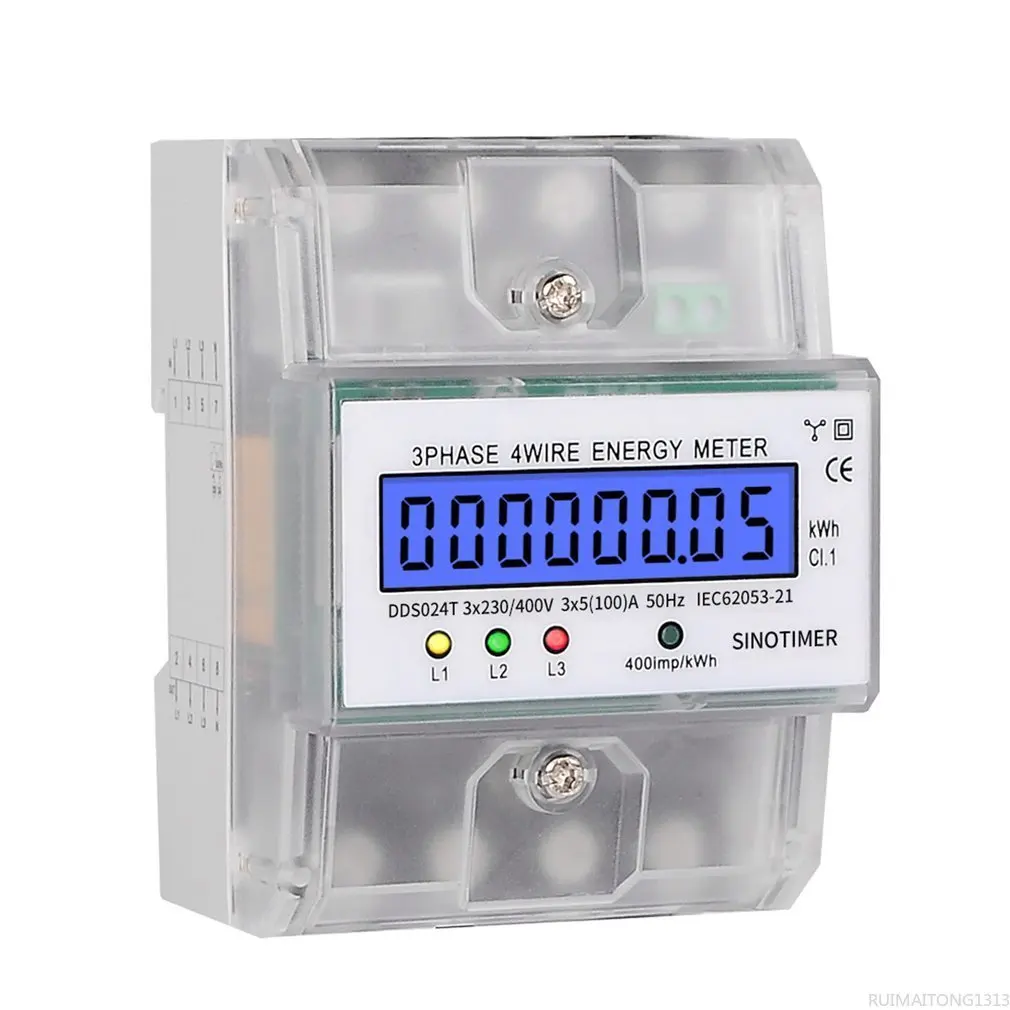 

Din Rail 380V 80A 3 Phase 4 Wire Electronic Watt Power Energy Meter Wattmeter KWh LCD Backlight Display