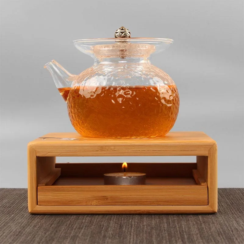 

Mini Bamboo Candle Warm Tea Base Teapot Storage Rack Chinese Style Tea Maker Set Tea Stove with Candlestick Holders Accessories
