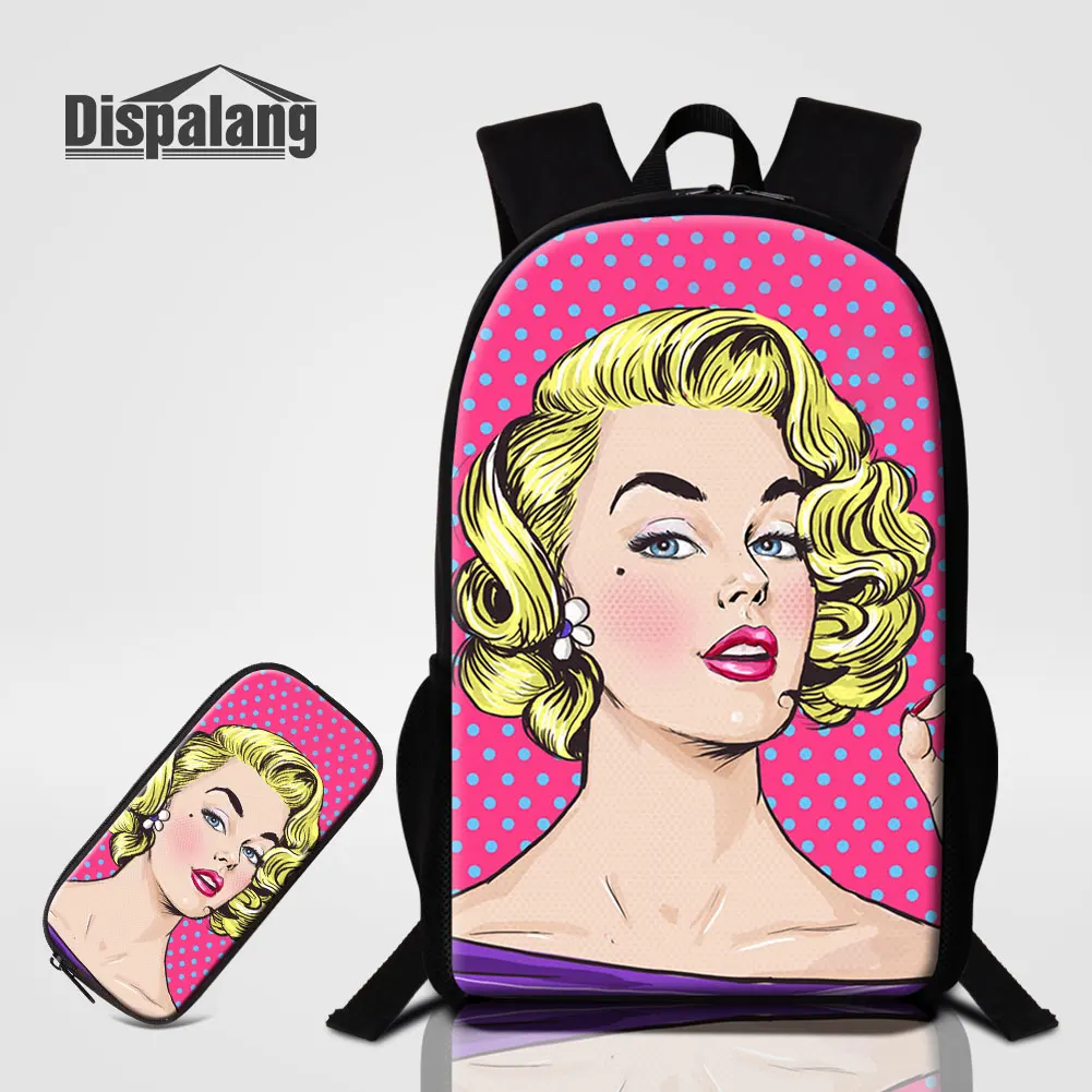 

Custom Logo Print School Backpack With Pen Box Women Fashion Sublimation Schoolbag Pencil Case For Student 16 Inch Big Bookbag