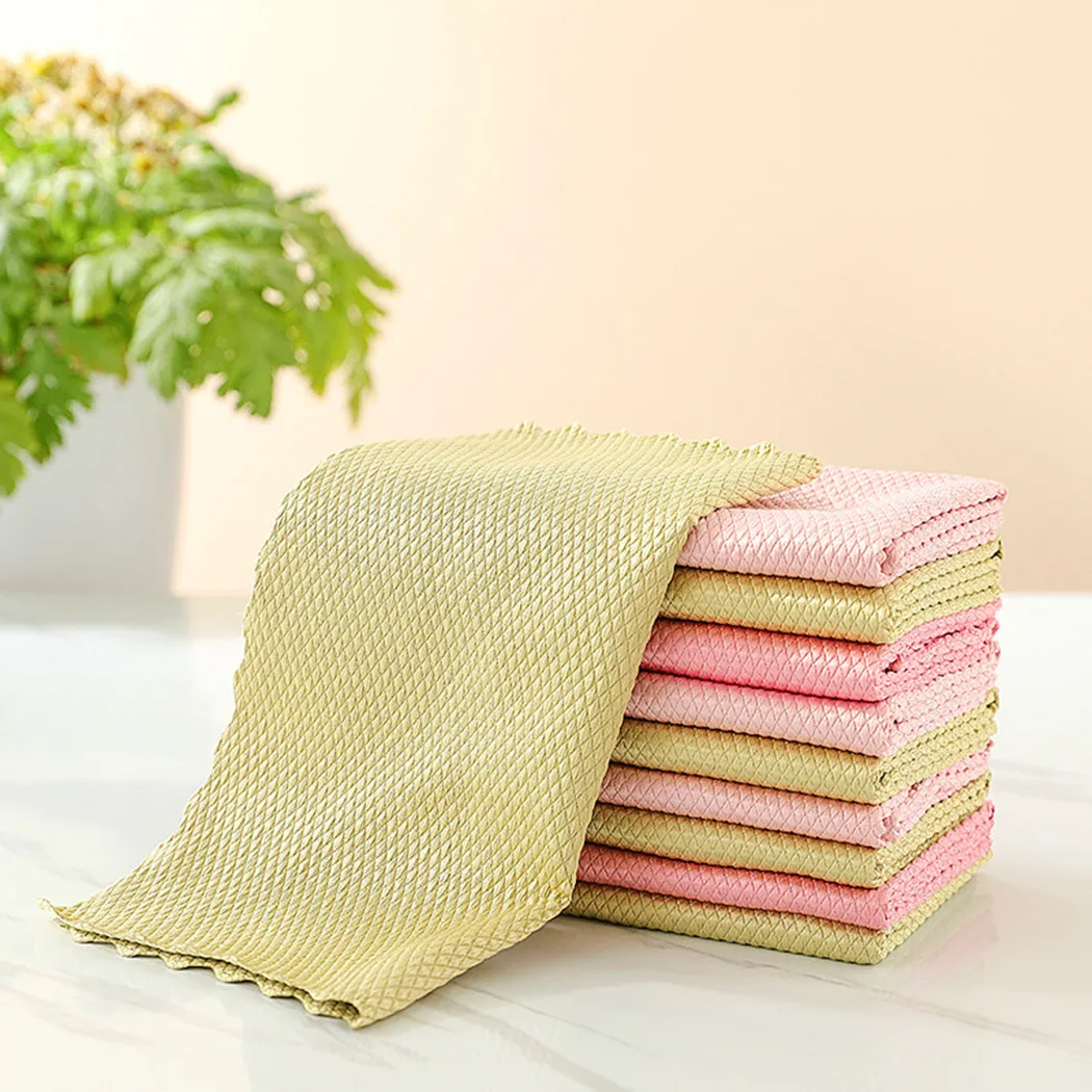 

5PCS/Set Fish Scale Microfiber Polishing Cleaning Cloth Dropping Water Oil-absorbing For Kitchen Window Cleaning Accessories