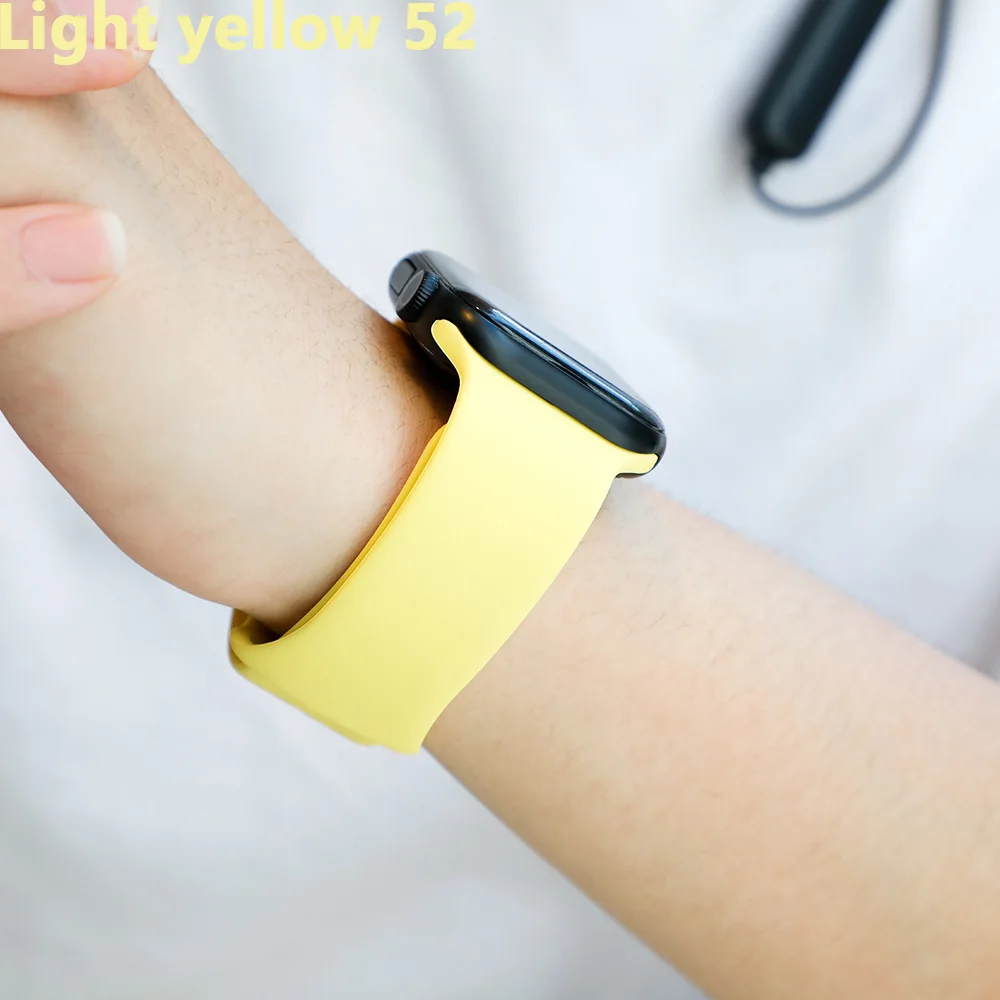 Light yellow 52 Спортивный ремешок для Apple Watch ремешок 44 мм 40 4 3 iwatch ремешок 42 мм 38 мм силиконовый pulseira ремешок для часов Браслет Apple watch 5 ремешок 44 мм - Цвет ремешка: Light yellow 52