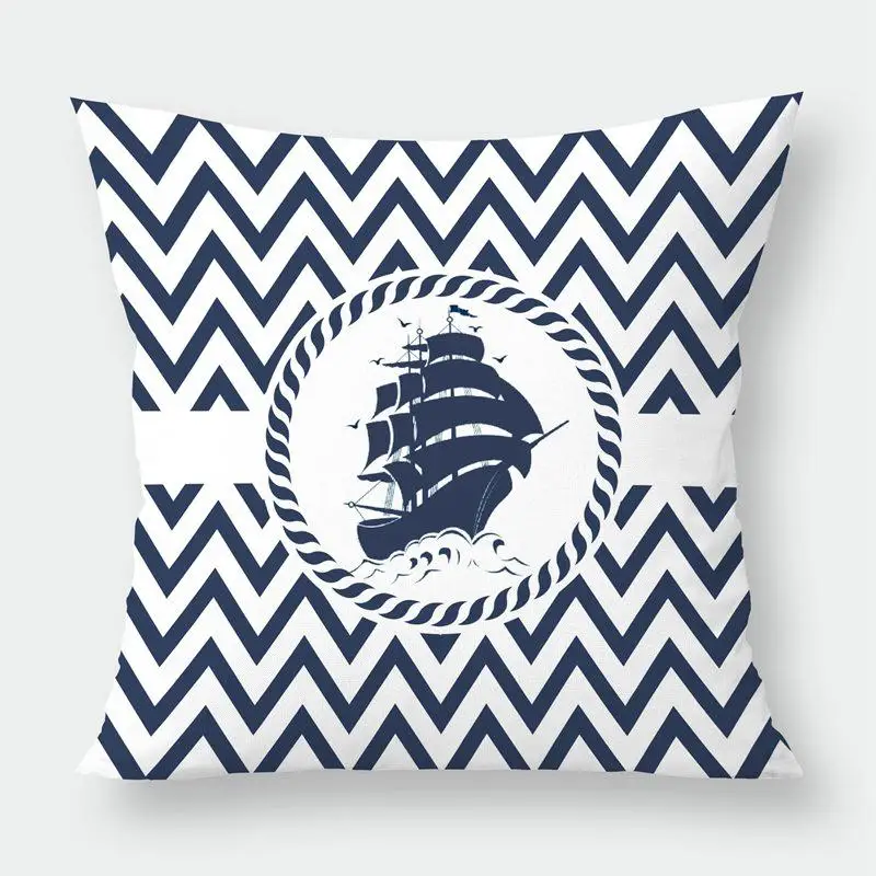 Sea Blue Compass Printed Cushion Cover Anchor Pattern Marine Ship Throw Pillow Case Decorative Pillowcase Cojines Almofadas - Цвет: 5