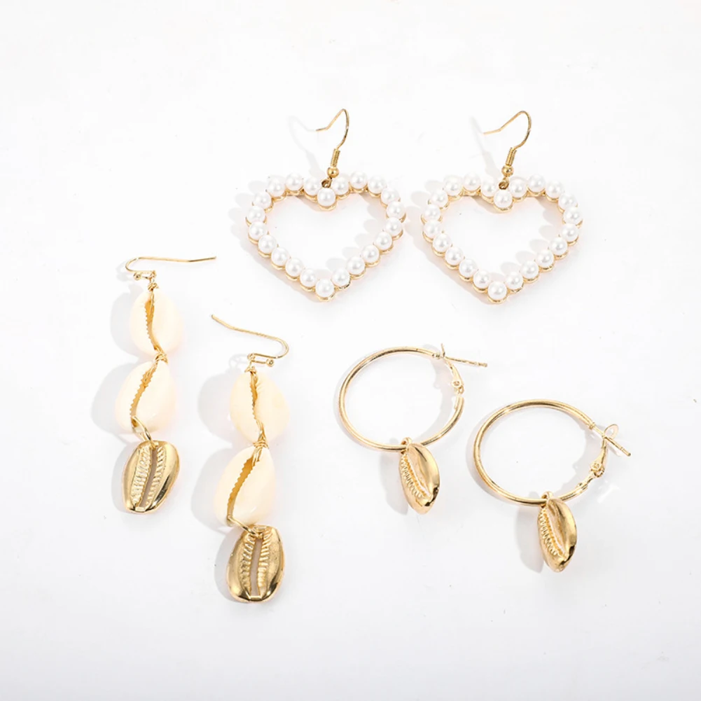 3 пар/компл. Модные женские Каури с искусственным жемчугом в форме сердца