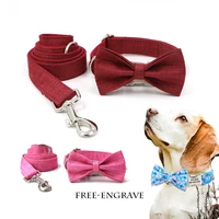 red dogs colorful gorgeous pet breathable fabric collar traction rope bow custom name engrave