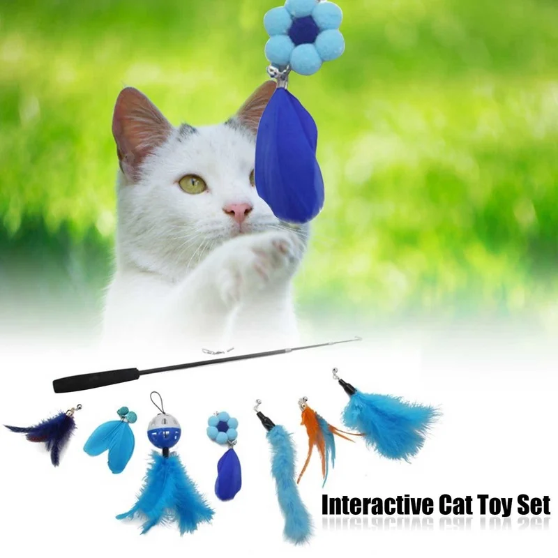 

NEW Retractable Cat Stick With Bell Feather Funny Interactive Toy Three-section Fishing Rod Funny Cat Stick Pet Feather Toy 2021