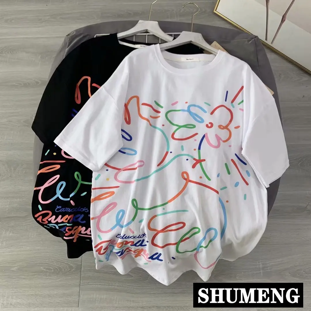 Новинка лета 2020 уличная футболка Женская свободная длинная с коротким рукавом и