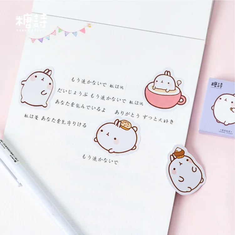 45 шт./упак. Molang наклейки кроликов комплект Симпатичный декоративный стикер для