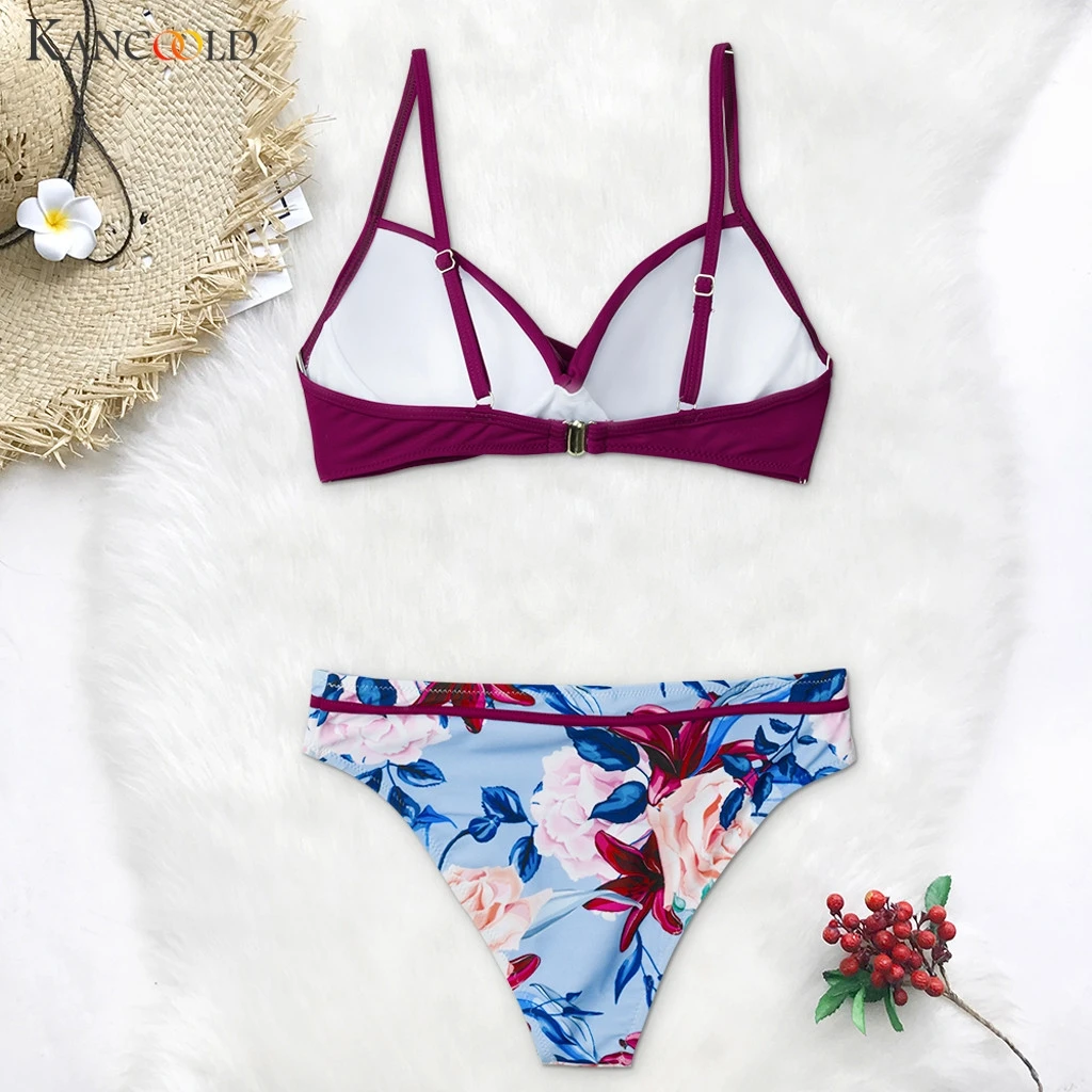 

KANCOOLD printed sexy two piece female swimsuit Set Swimwear Push Up Padded bikini Brazilian Beachwear Mid-waisted Biquini sets