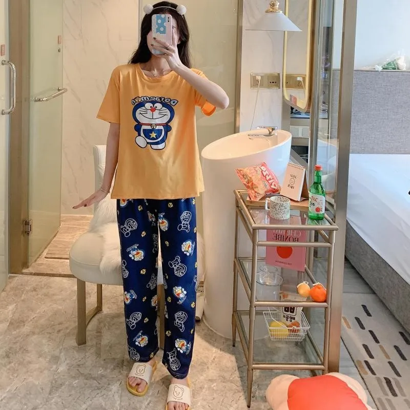 

Tonngirls Doraemon Cartoon Sleepwear Women Cute Short Sleeve Print Pajamas For Women Summer Japanese Style Ladies Night Suit